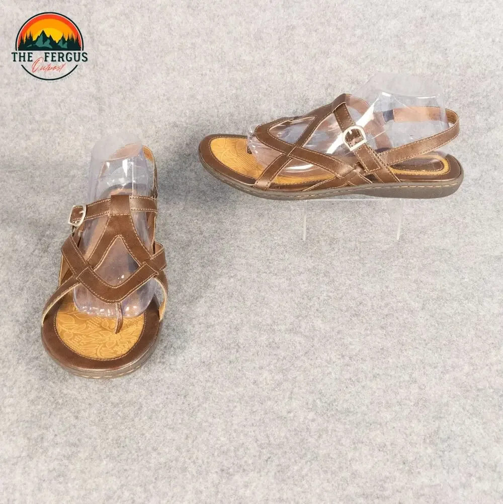 BOC Strappy Sandal Brown Leather Adjustable Strap Casual Granola Women's Sz 11M